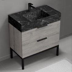 Modern Bathroom Vanity, 32 inch, Black Marble Style Sink, Free Standing
